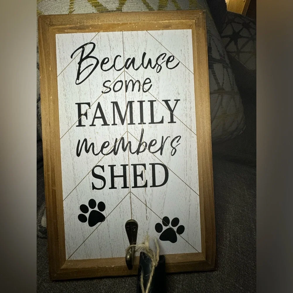 Dog wooden frame picture and hang lint roller